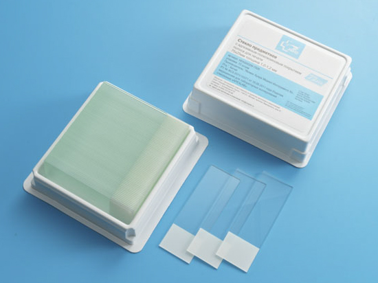 Стекло предметное 75*25*1,0 мм, шлифованные края, адгезивное покрытие, поле для печати