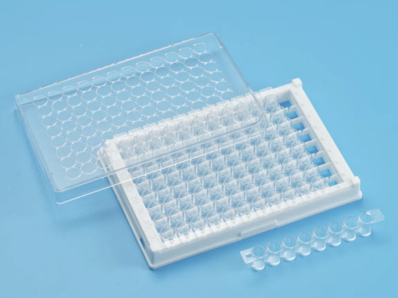 Планшет для ИФА, 12 стрипов по 8 лунок, с крышкой, П-образное дно, FEP211896