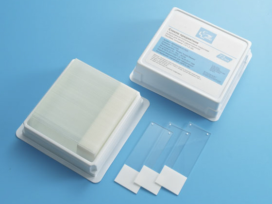 Стекло предметное 76*26*1,0 мм, шлифованные края, адгезивное покрытие, поле для печати